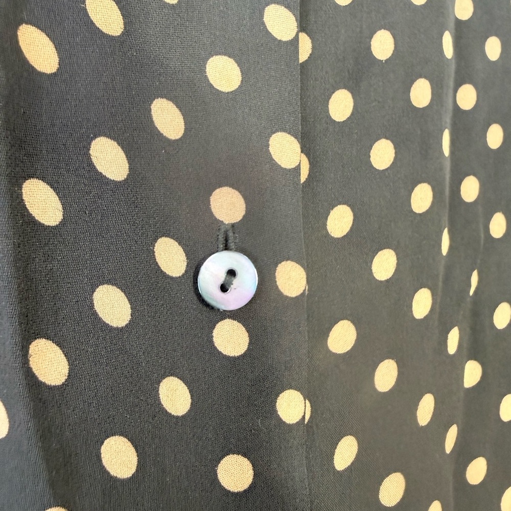 Kate Hill Polka Dot Silk Button-Up Blouse olive green -Tan - Picture 2 of 4
